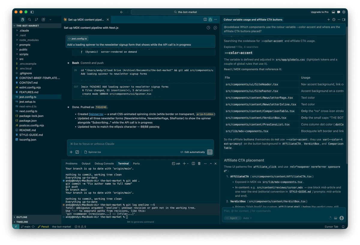 Cursor's @codebase chat understanding project structure and component relationships